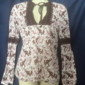 Tory Burch Brown and White Elephant Print Blouse